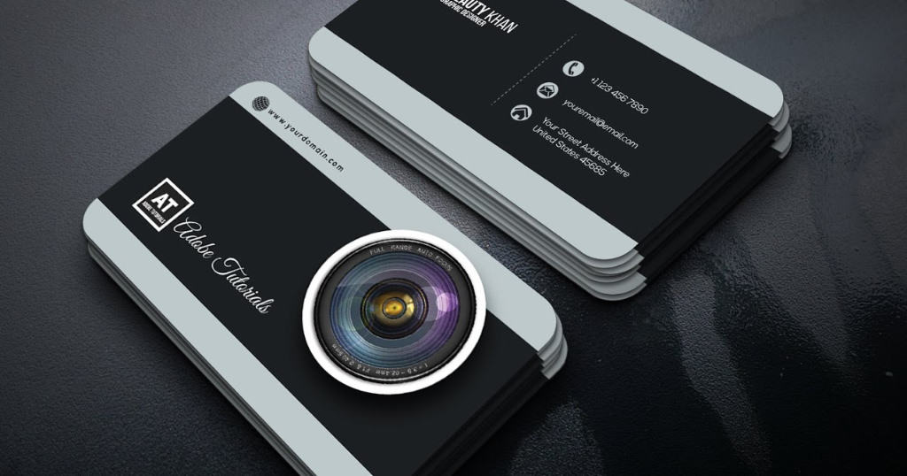 A business card that looks like a photo camera
