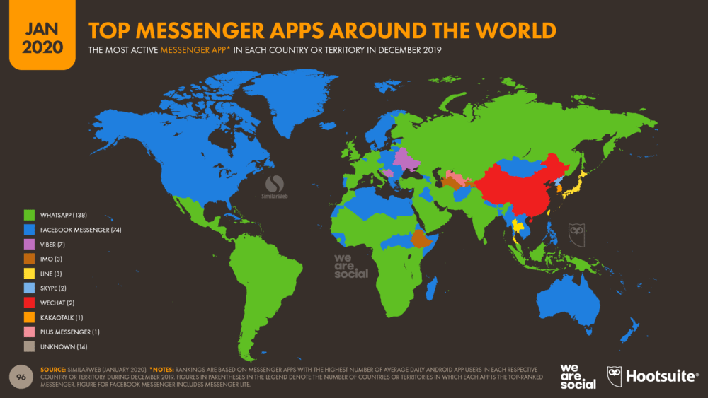 Inphographic depicting messenger app of choice based on country