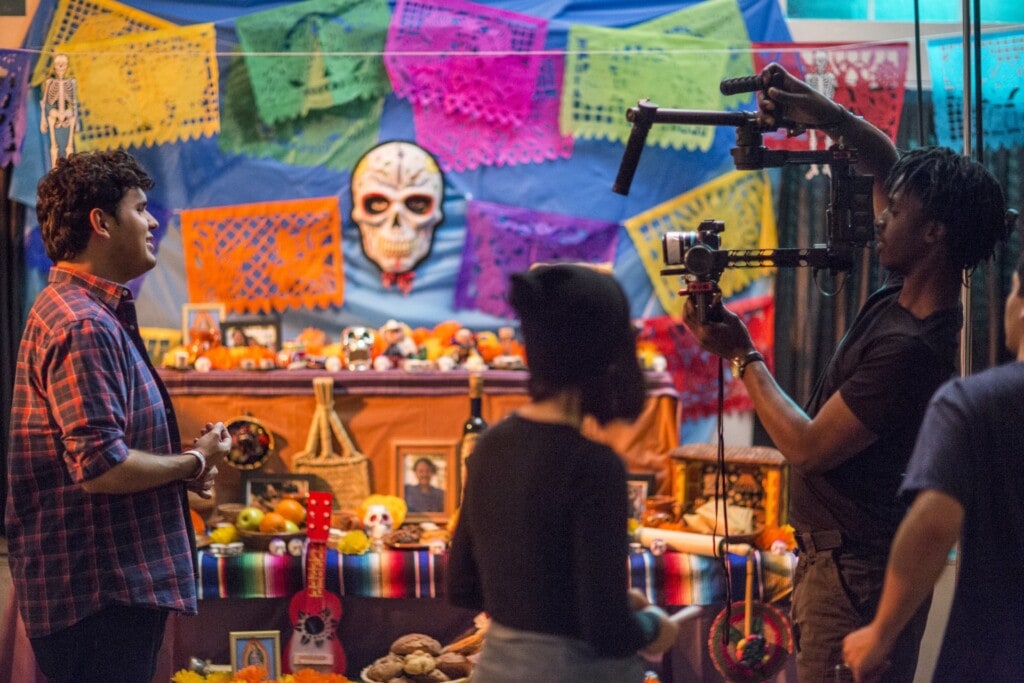 Shooting of 'Día de Muertos.' On the picture from left to right: Danny Bribiesca, Yao Yu, Olamide Oladimeji, Gerard Alba 